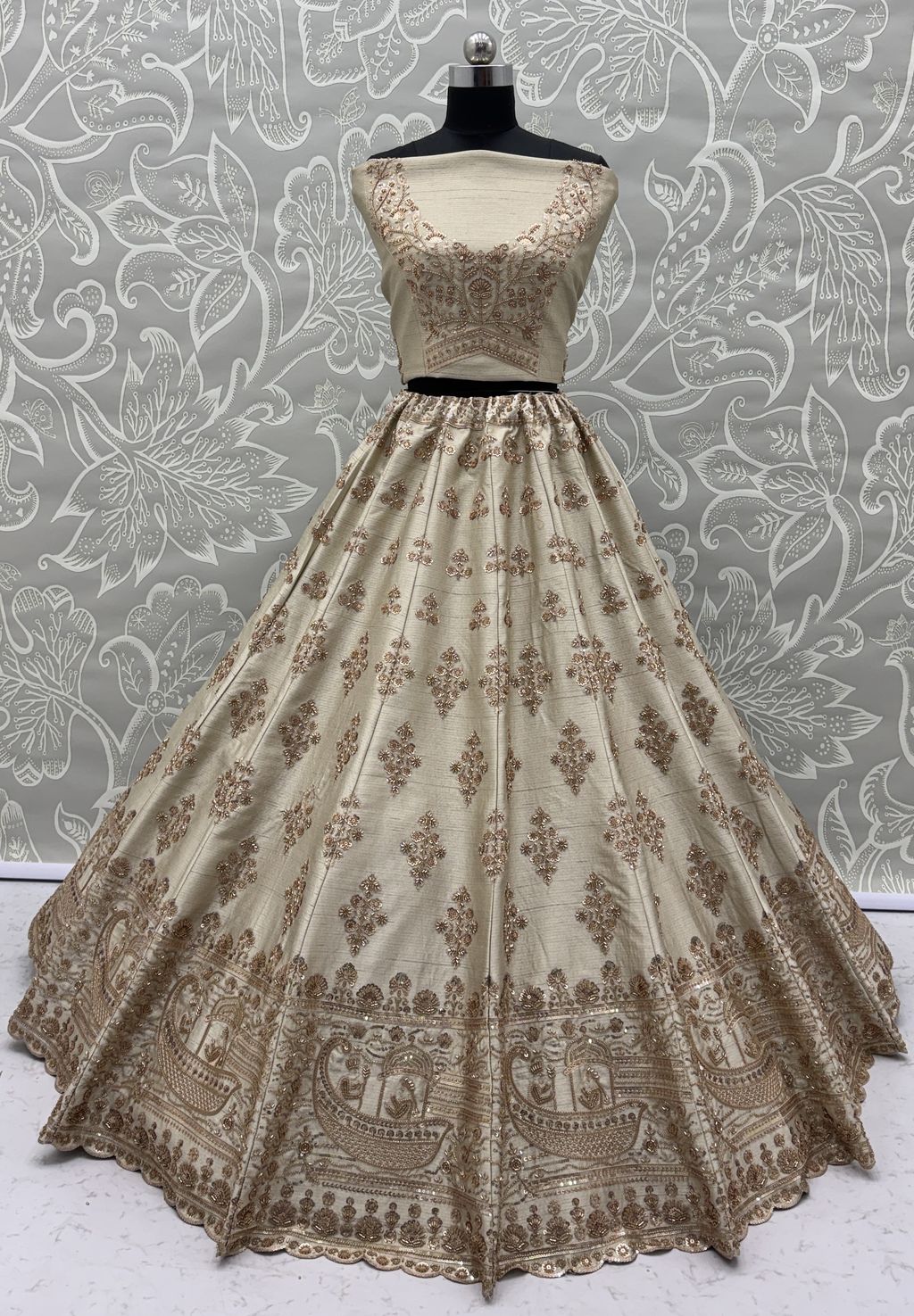 White Pure Soft Heavy Silk Sequins Embroidery Work Bridal Lehenga 