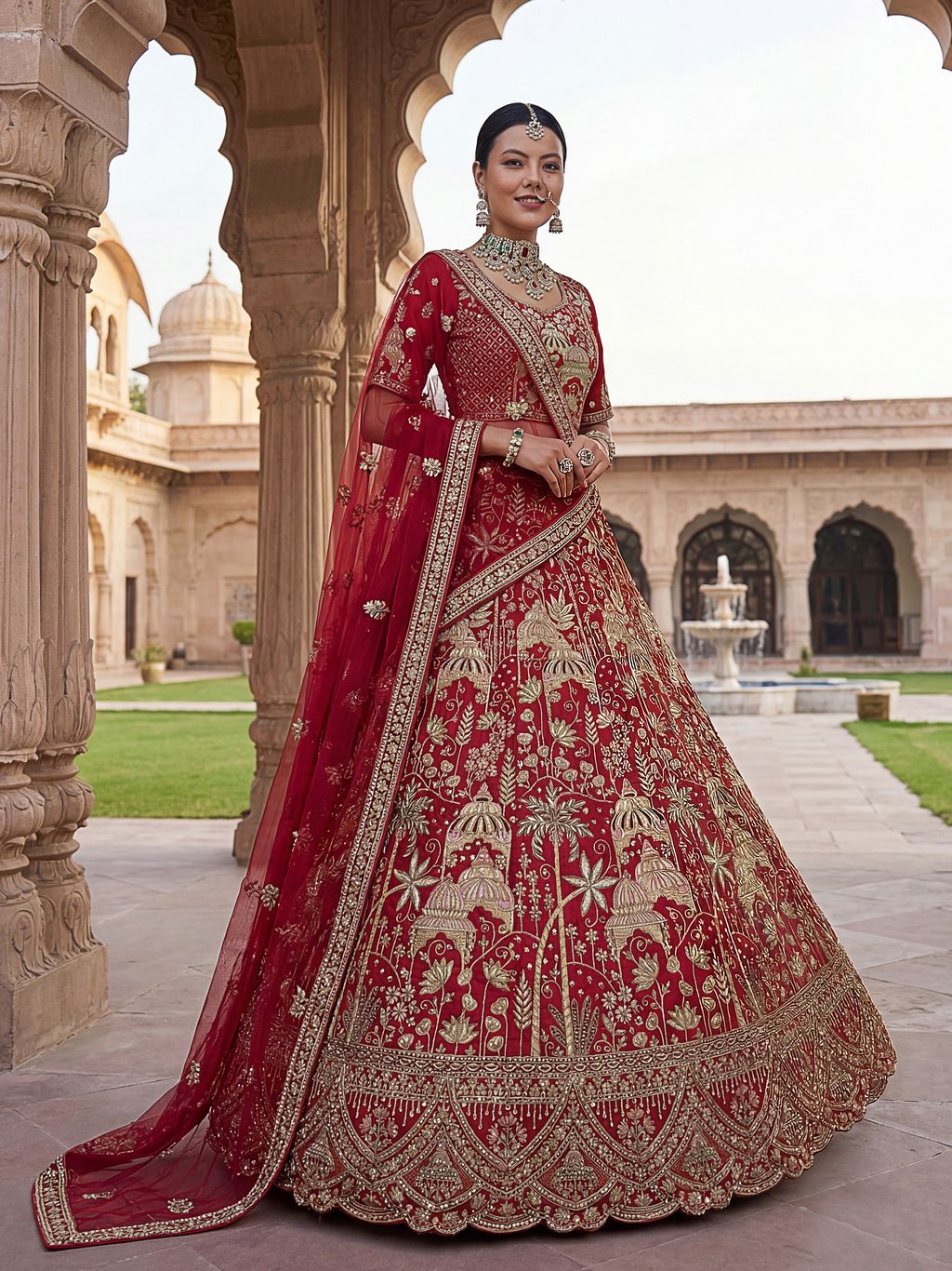 Red Pure Soft Silk Heavy Embroidery Work Bridal Lehenga 