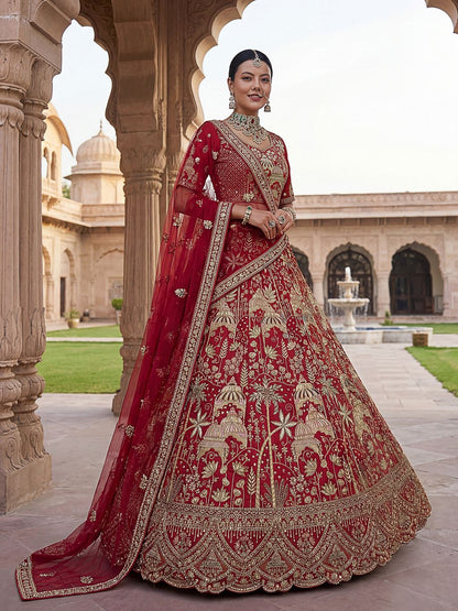 Red Pure Soft Silk Heavy Embroidery Work Bridal Lehenga 