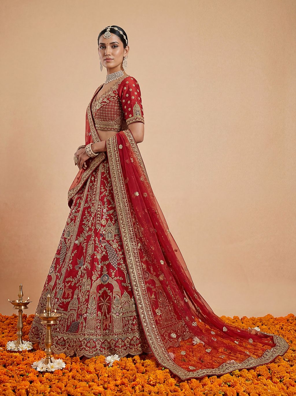 Red Pure Soft Silk Heavy Embroidery Work Bridal Lehenga 