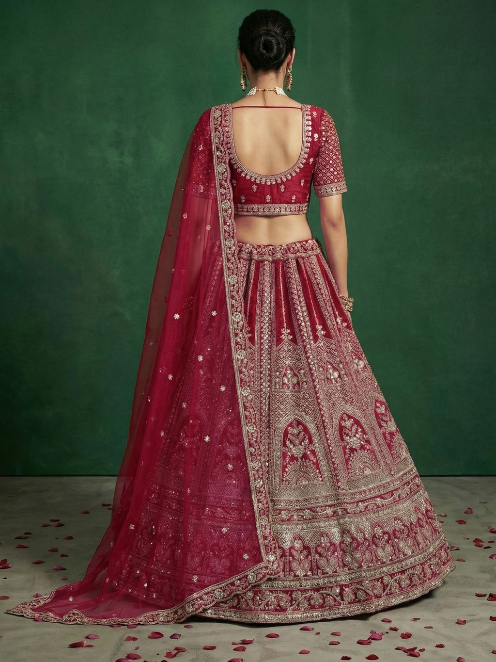 Red Pure Soft Satin Silk Heavy Embroidery Work Bridal Lehenga