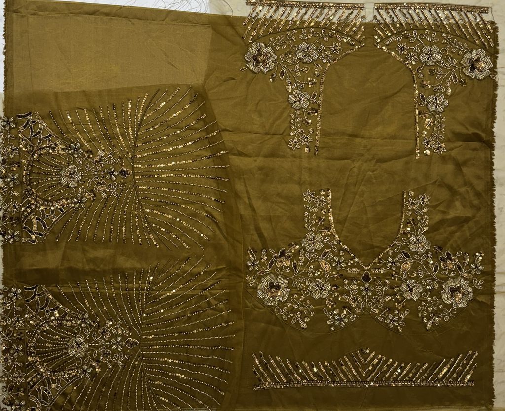 Golden Pure Soft Net Heavy Embroidery Work Bridal Lehenga