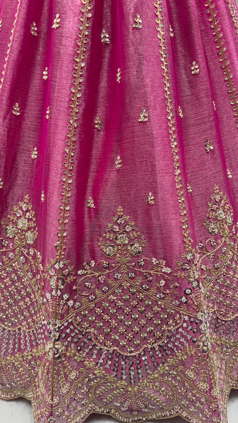 Pink Pure Soft Net Heavy Embroidery Work Bridal Lehenga