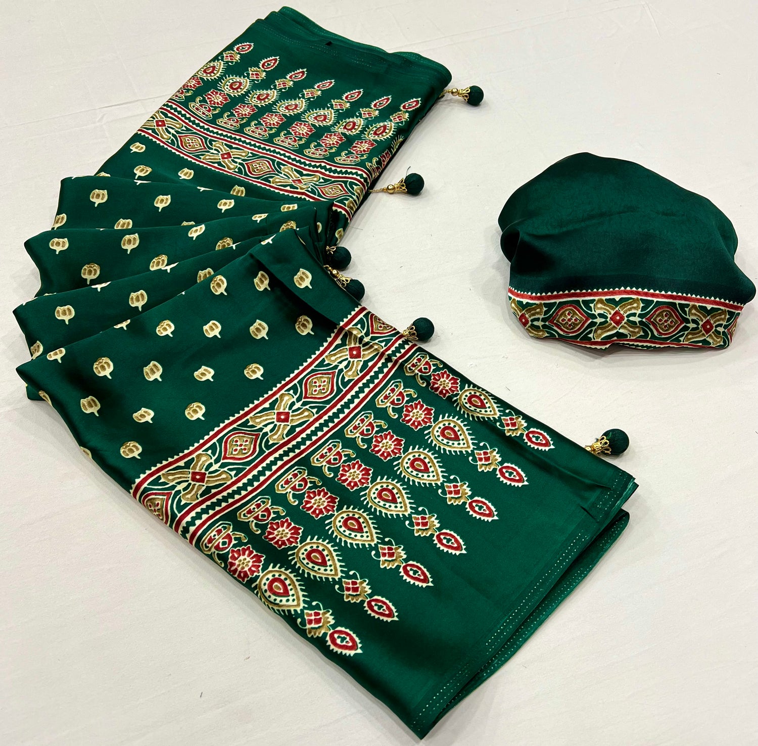 Green Pure Semi Modal Silk Floral Printed Saree 