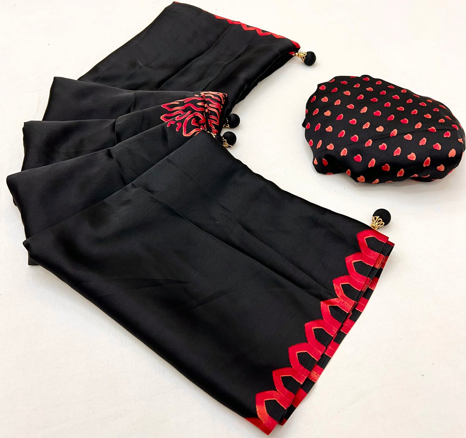 Black Pure Semi Modal Japan Silk Ajarkh Printed Saree 