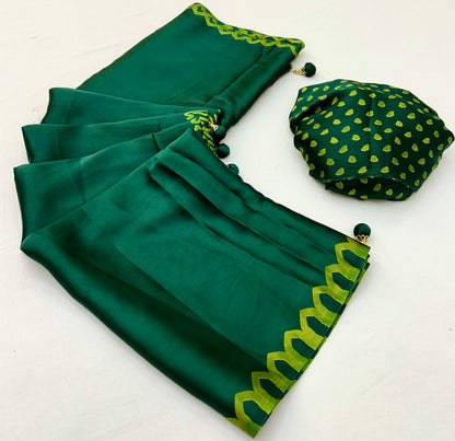 Green Pure Semi Modal Japan Silk Ajarkh Printed Saree 