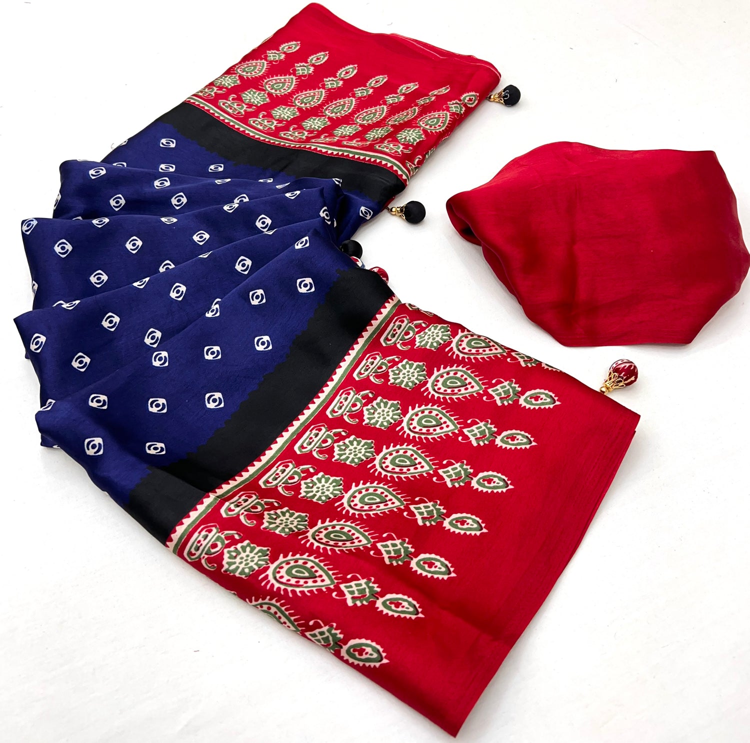 Blue Pure Semi Modal Silk Ajarkh Printed Saree