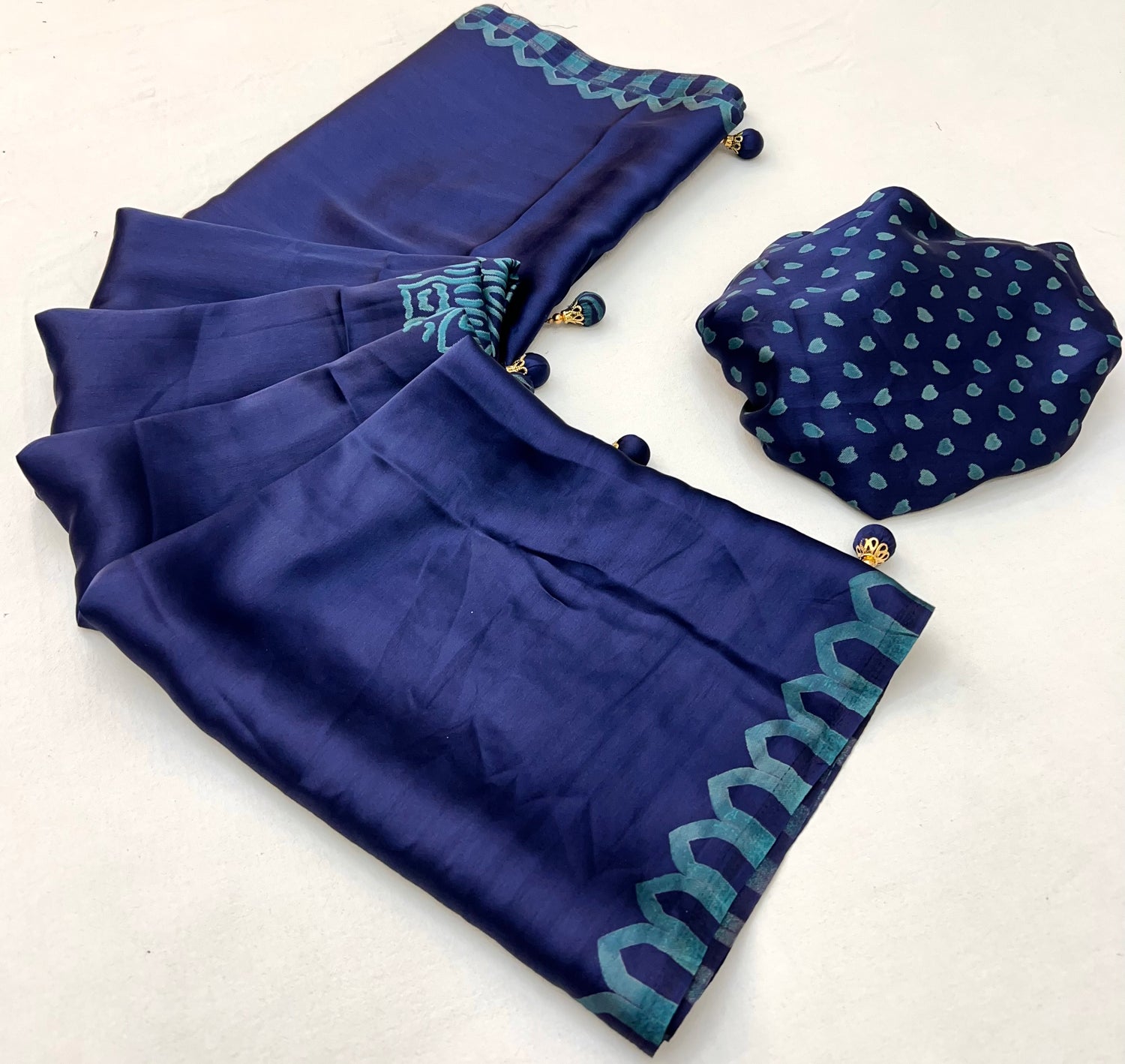 Blue Pure Semi Modal Japan Silk Ajarkh Printed Saree 