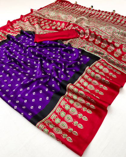 Purple Pure Semi Modal Silk Ajarkh Printed Saree 