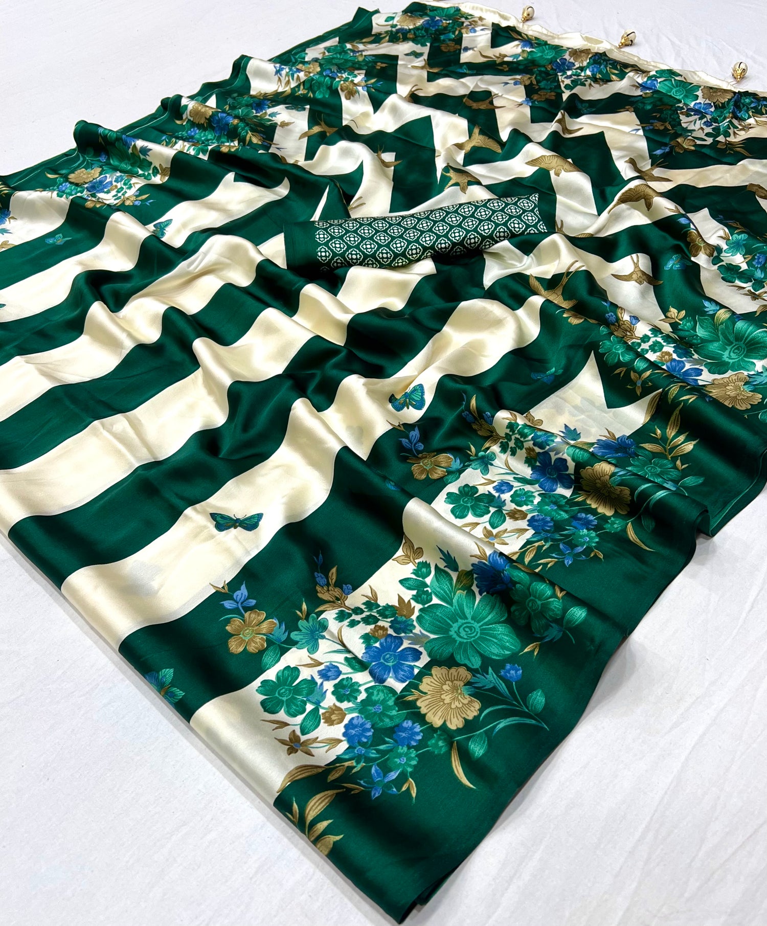 Green Pure Semi Modal Japan Silk Ajarkh Printed Saree 