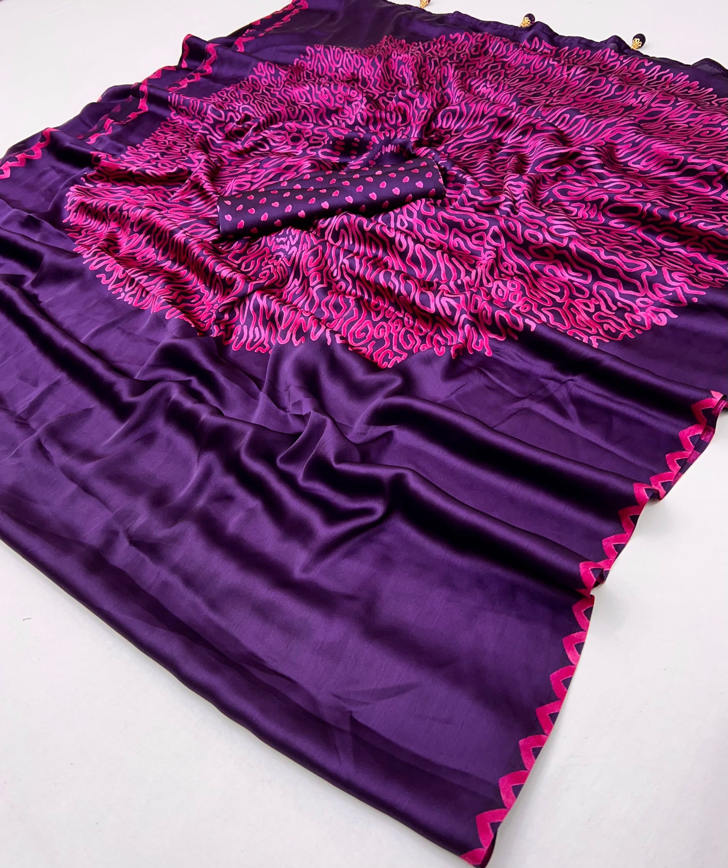 Purple Pure Semi Modal Japan Silk Ajarkh Printed Saree 