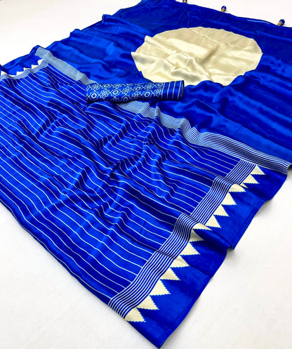 Blue Pure Semi Modal Silk Ajarkh Printed Saree 
