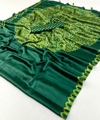 Green Pure Semi Modal Japan Silk Ajarkh Printed Saree 