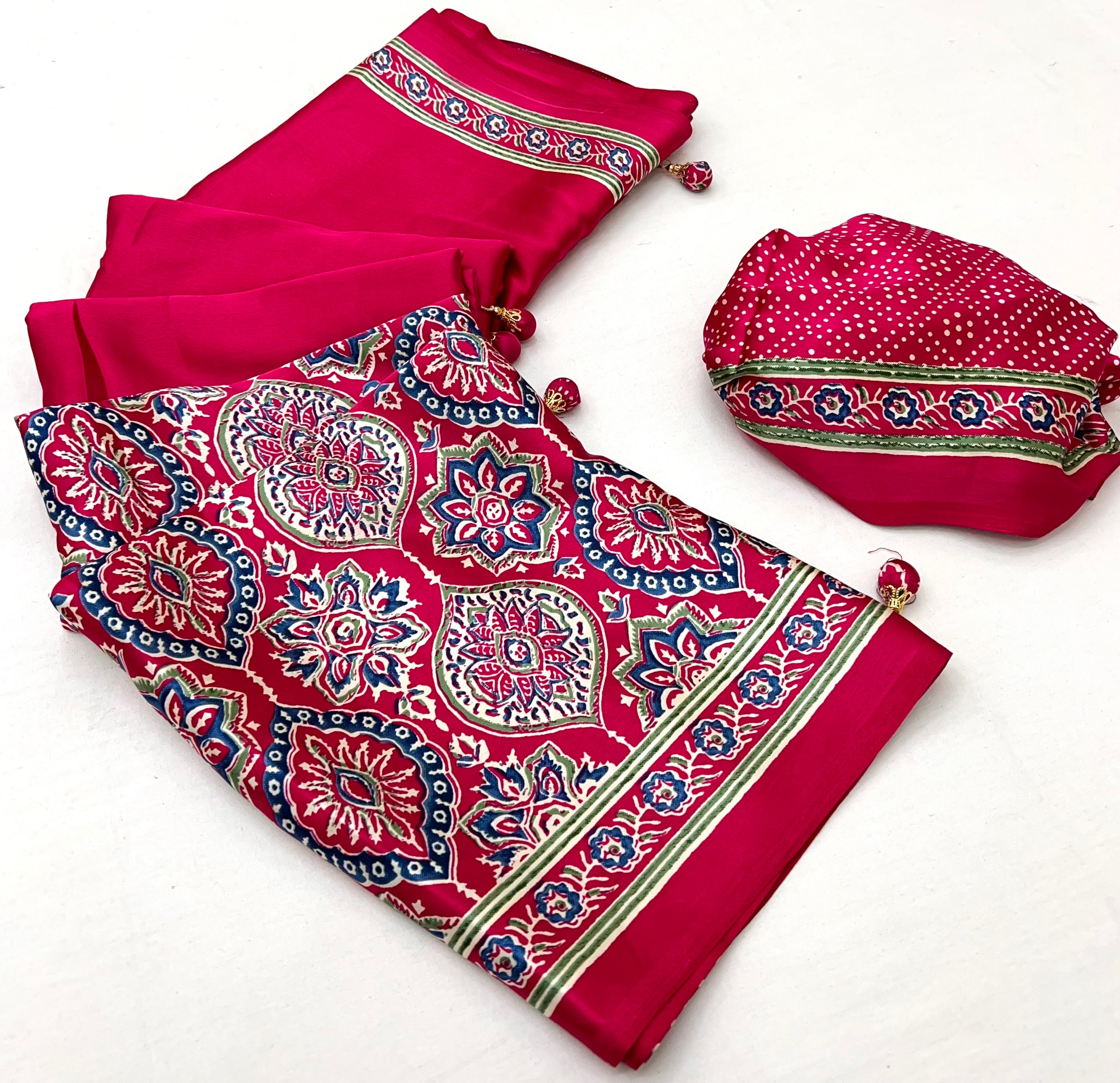 Pink Pure Semi Modal Silk Floral Printed Saree ##color## Floral Printed Saree with premium fabric and embroidery