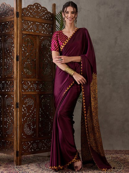 Maroon Pure Semi Modal Japan Silk Ajarkh Printed Saree 