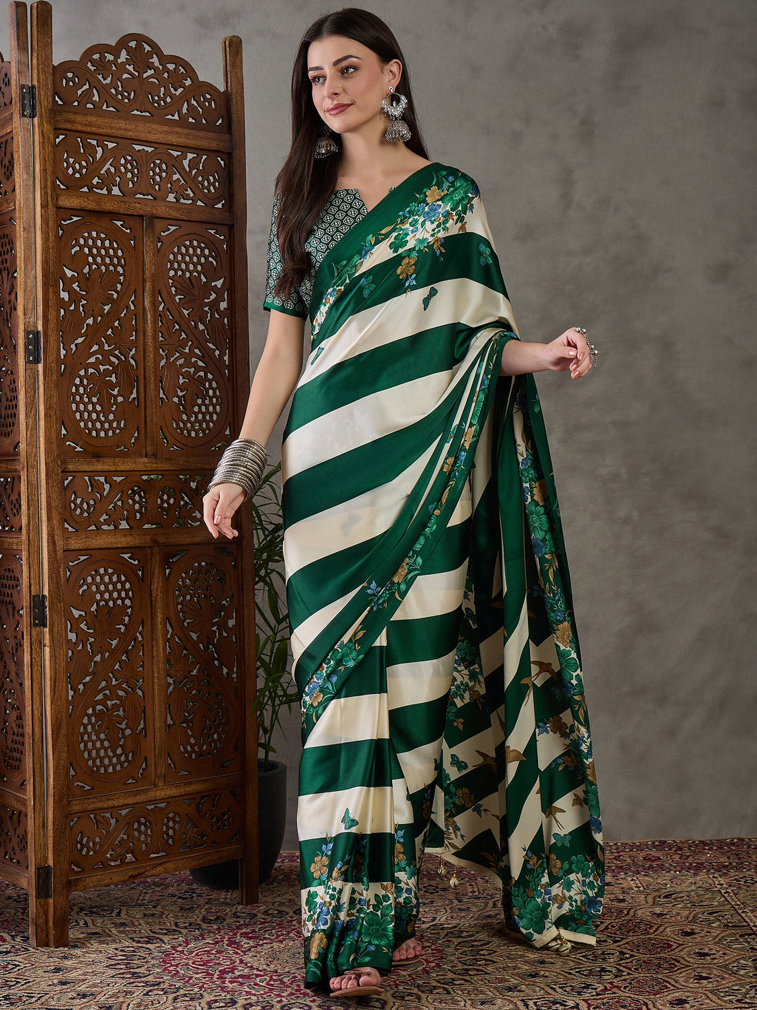 Green Pure Semi Modal Japan Silk Ajarkh Printed Saree 