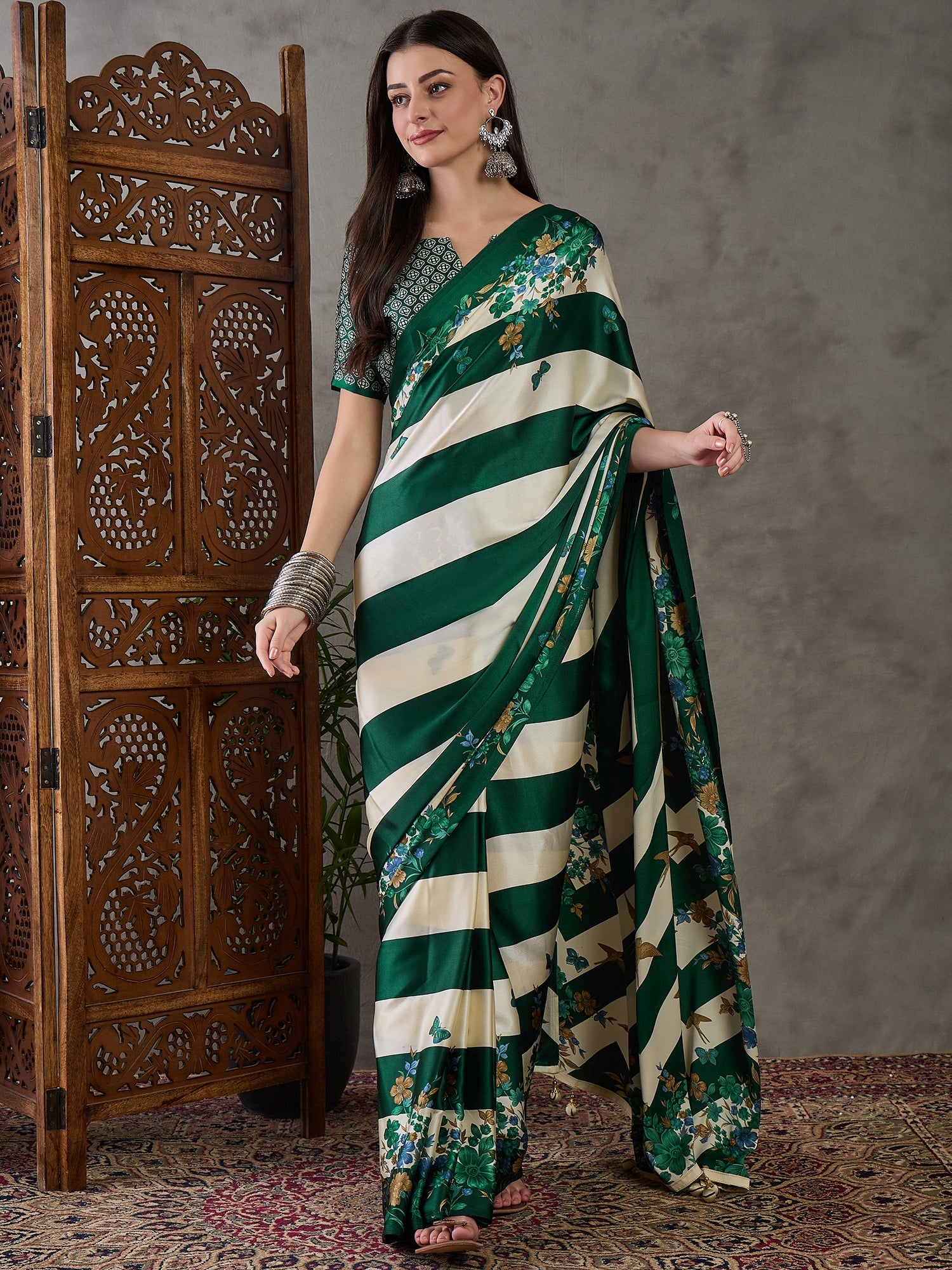 Green Pure Semi Modal Japan Silk Ajarkh Printed Saree 
