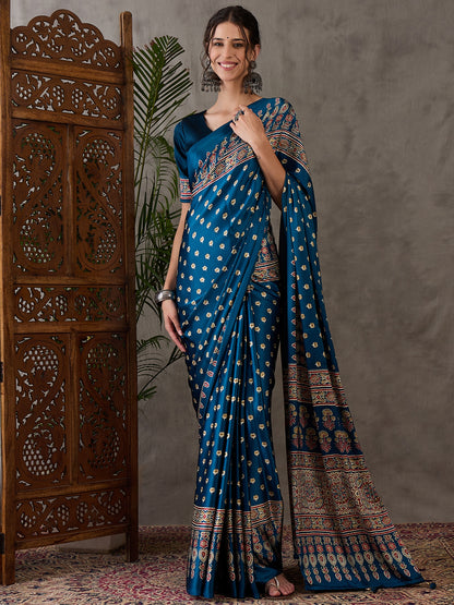 Rana Pure Semi Modal Silk Floral Printed Saree 