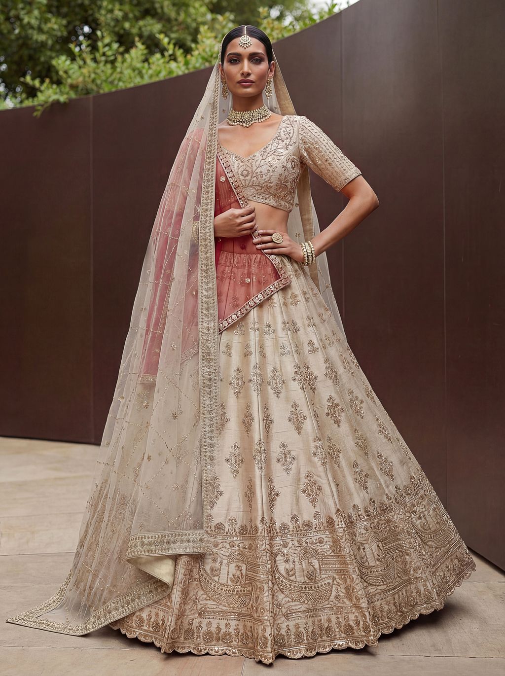 White Pure Soft Heavy Silk Sequins Embroidery Work Bridal Lehenga 