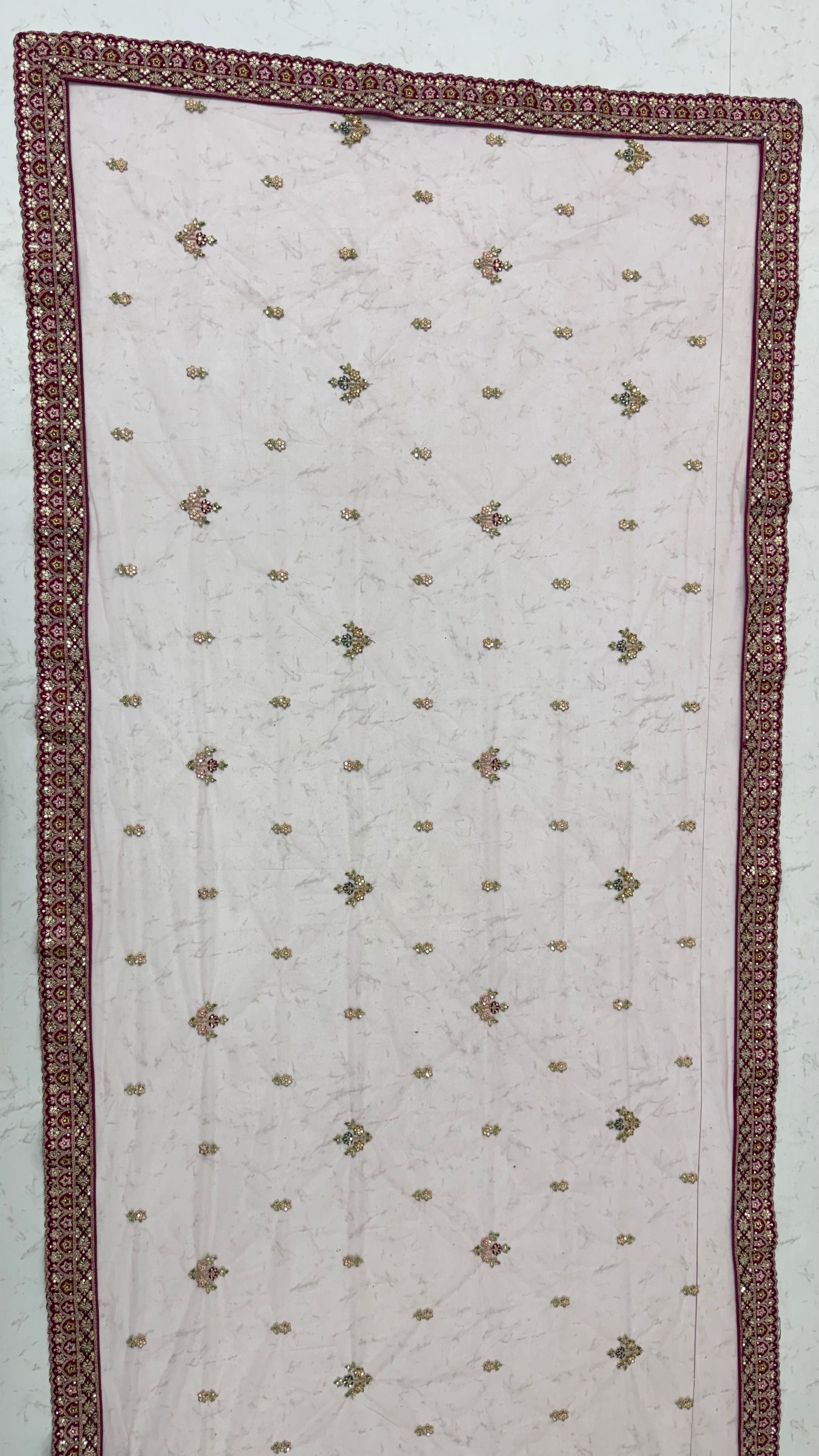 Multi Pure Satin Silk Flower Patch Work Real Hand Mirror &amp; Multi thread Zari Work Bridal Lehenga Choli