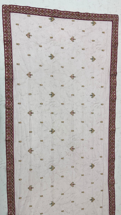 Multi Pure Satin Silk Flower Patch Work Real Hand Mirror &amp; Multi thread Zari Work Bridal Lehenga Choli