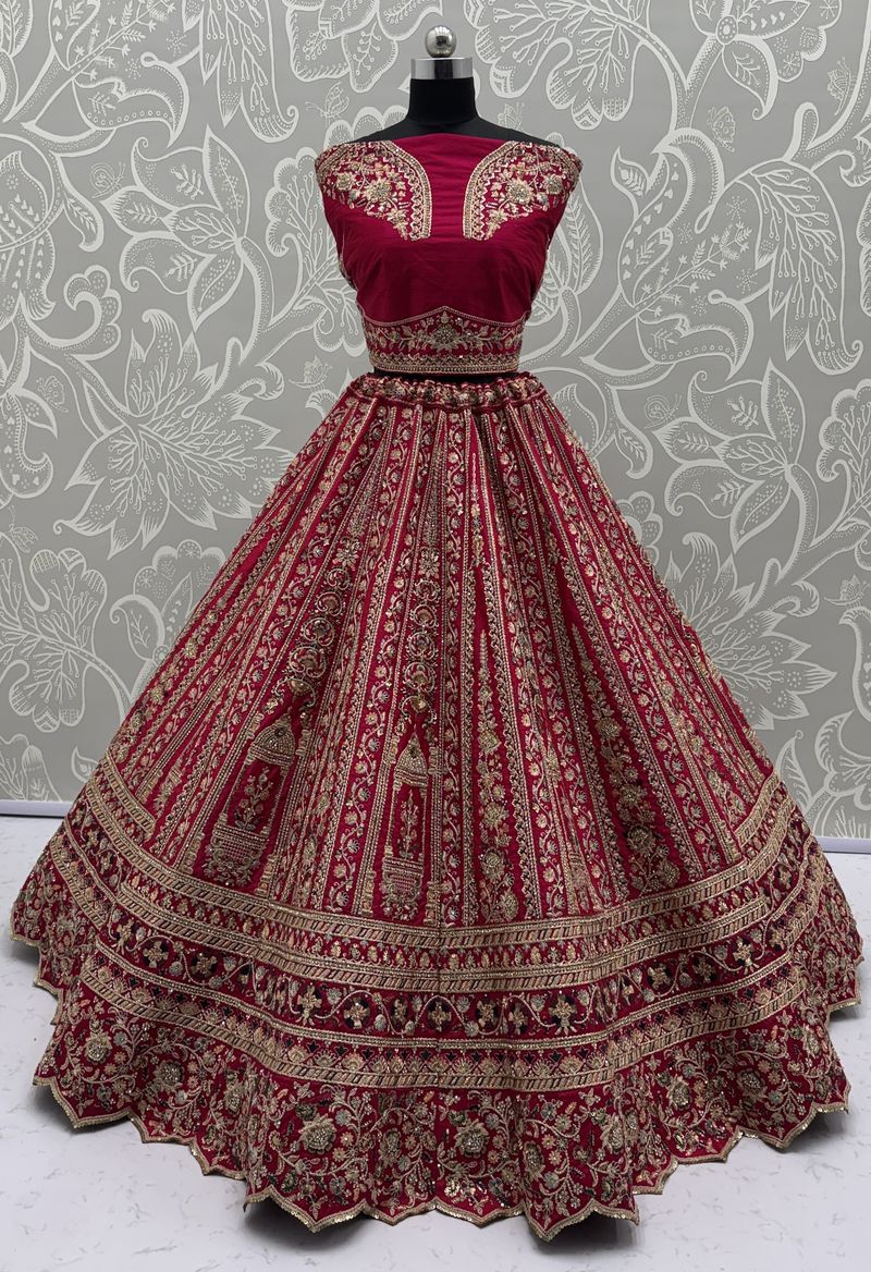 Raspberry Pink Pure Soft Silk Premium Bridal Lehenga Choli Wedding Lehenga Choli Anant Tex Exports Pvt.Ltd..