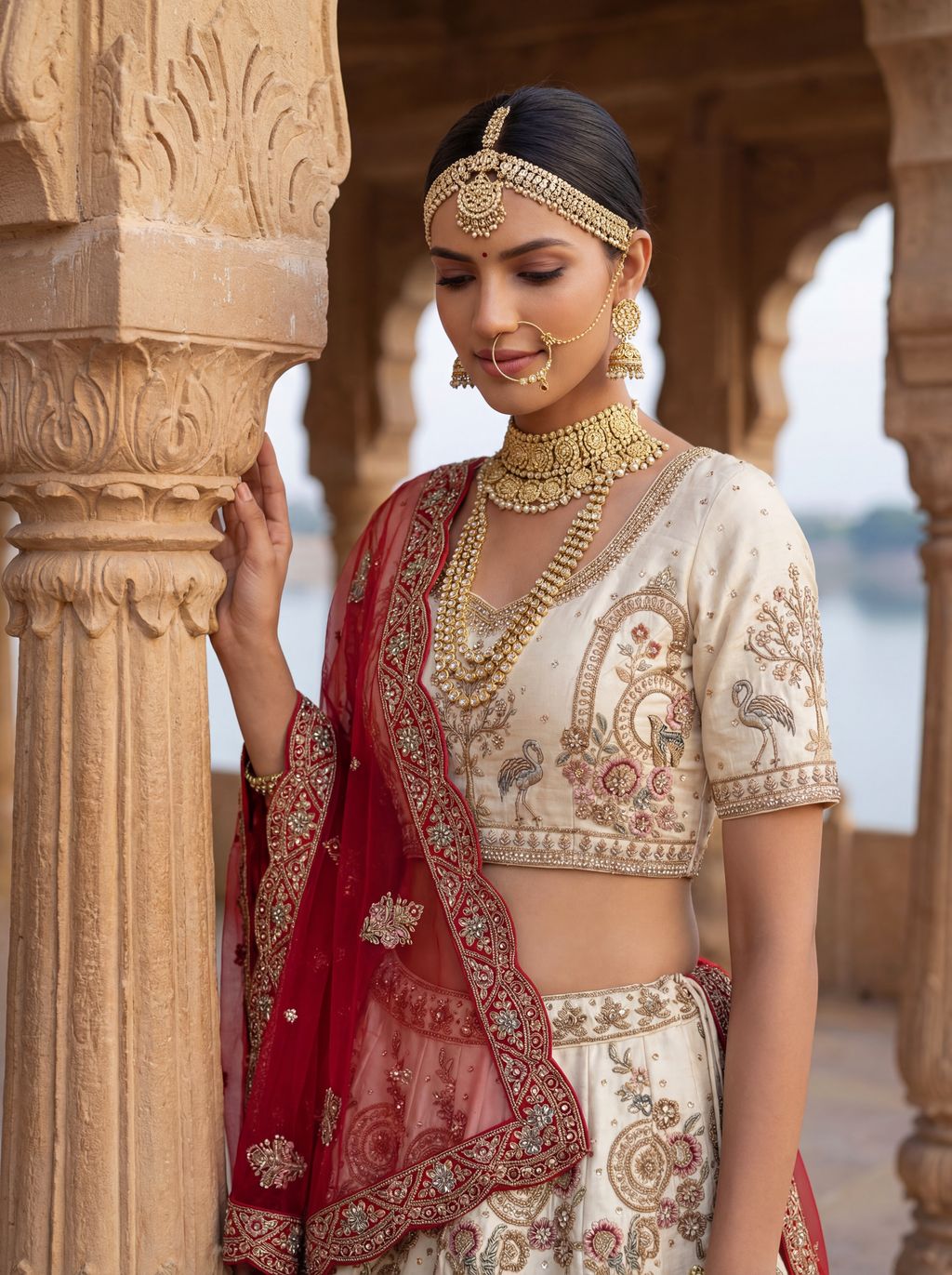 Off White Pure Soft Silk Heavy Embroidery Work Bridal Lehenga 