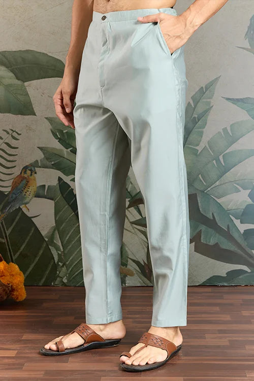 Men’s Sky Blue Embroidered Silk Kurta Pajama Set