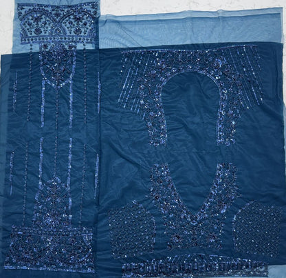 Blue Pure Soft Net Heavy Embroidery Work Bridal Lehenga 
