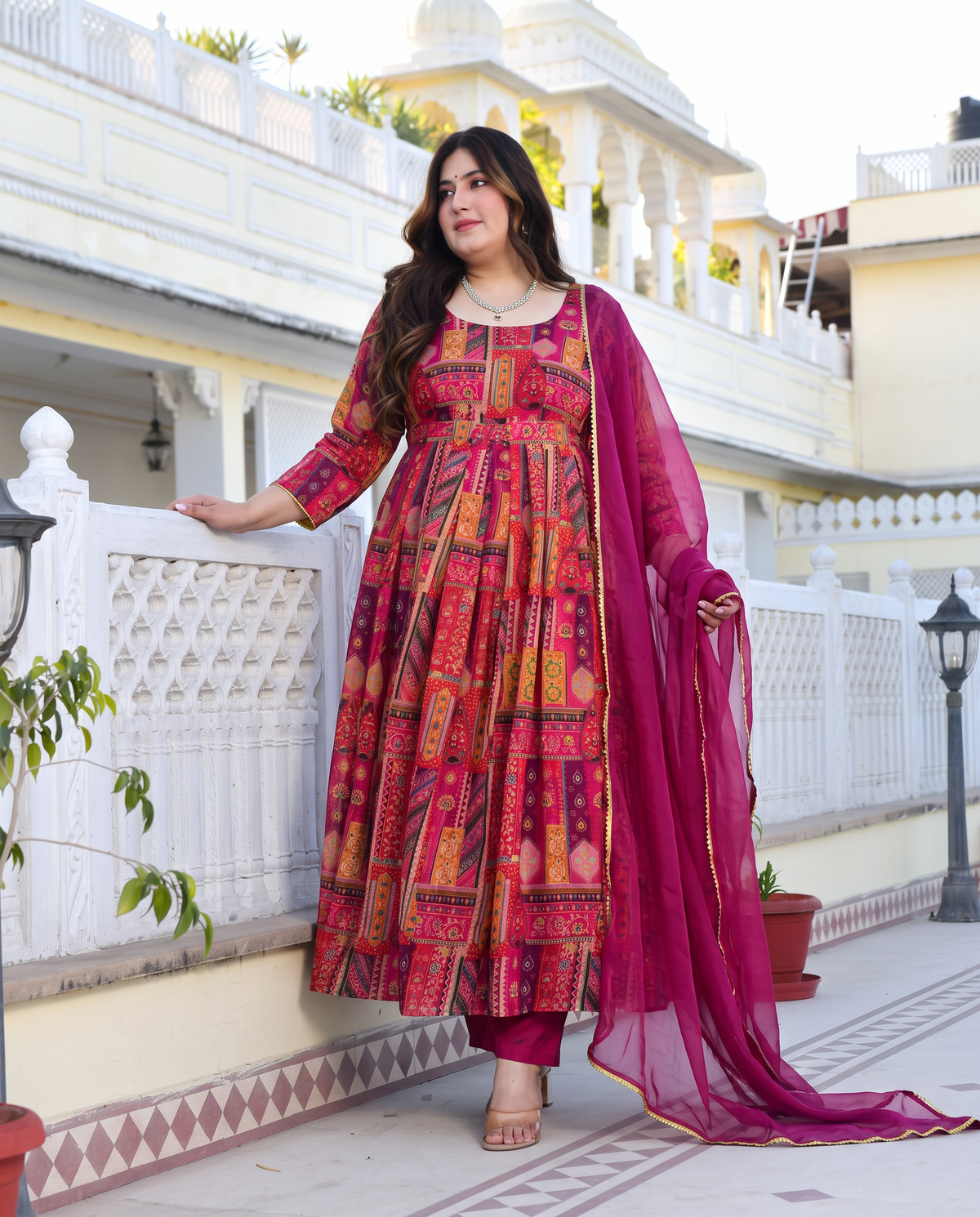 Pink Pure Heavy Soft Silk Digital Printed Anarkali Gown