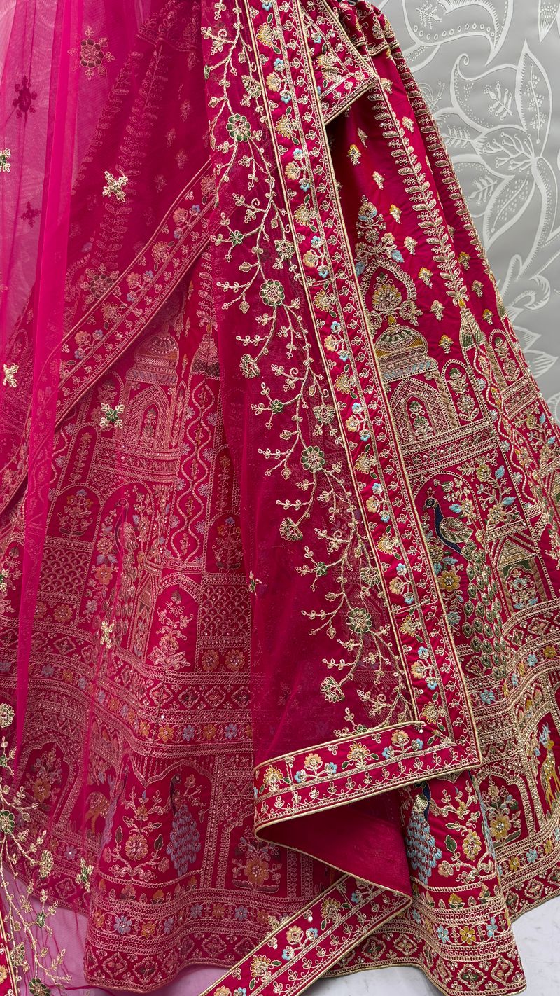 Rani Pink Pure Soft Silk Heavy Embroidery Work Bridal Lehenga 