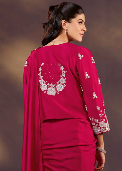 Pink Pure Soft Crush Satin Silk Ready to Wear Saree 