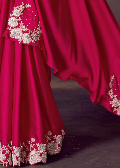 Pink Pure Soft Crush Satin Silk Ready to Wear Saree 
