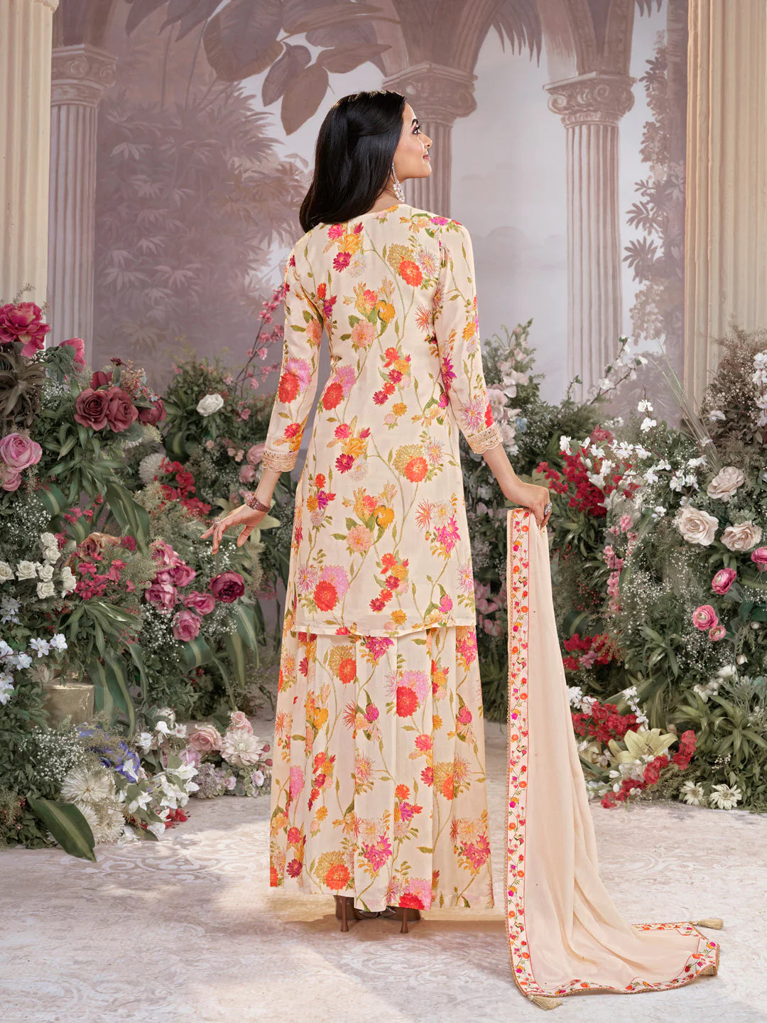 Designer ethnic sharara outfit for women with embroidery and tassels


