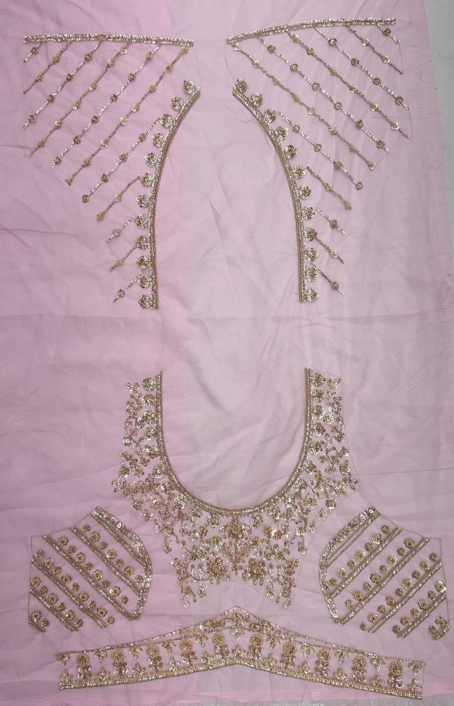 Pink Pure Heavy Net Motif Handwork Zari Sequins Work Bridal Lehenga Choli