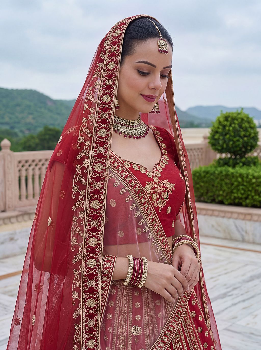 Red Pure Soft Heavy Silk Sequins Embroidery Work Bridal Lehenga 