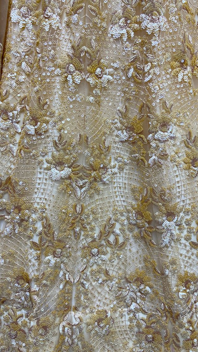 Golden Pure Soft Heavy Net Sequins Embroidery Work Bridal Lehenga Choli 