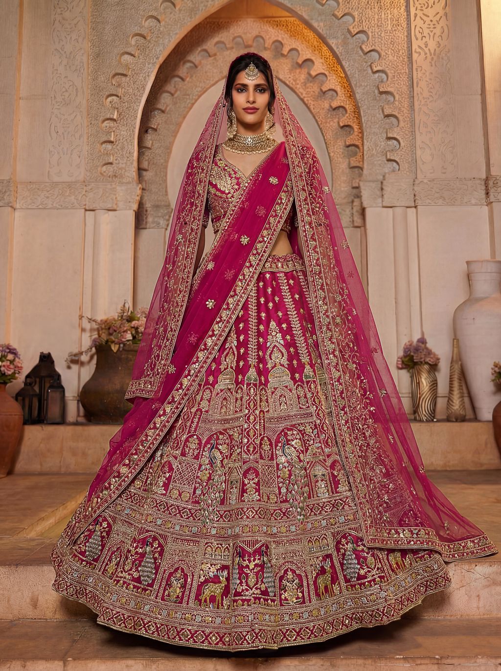 Rani Pink Pure Soft Silk Heavy Embroidery Work Bridal Lehenga