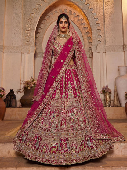 Rani Pink Pure Soft Silk Heavy Embroidery Work Bridal Lehenga 