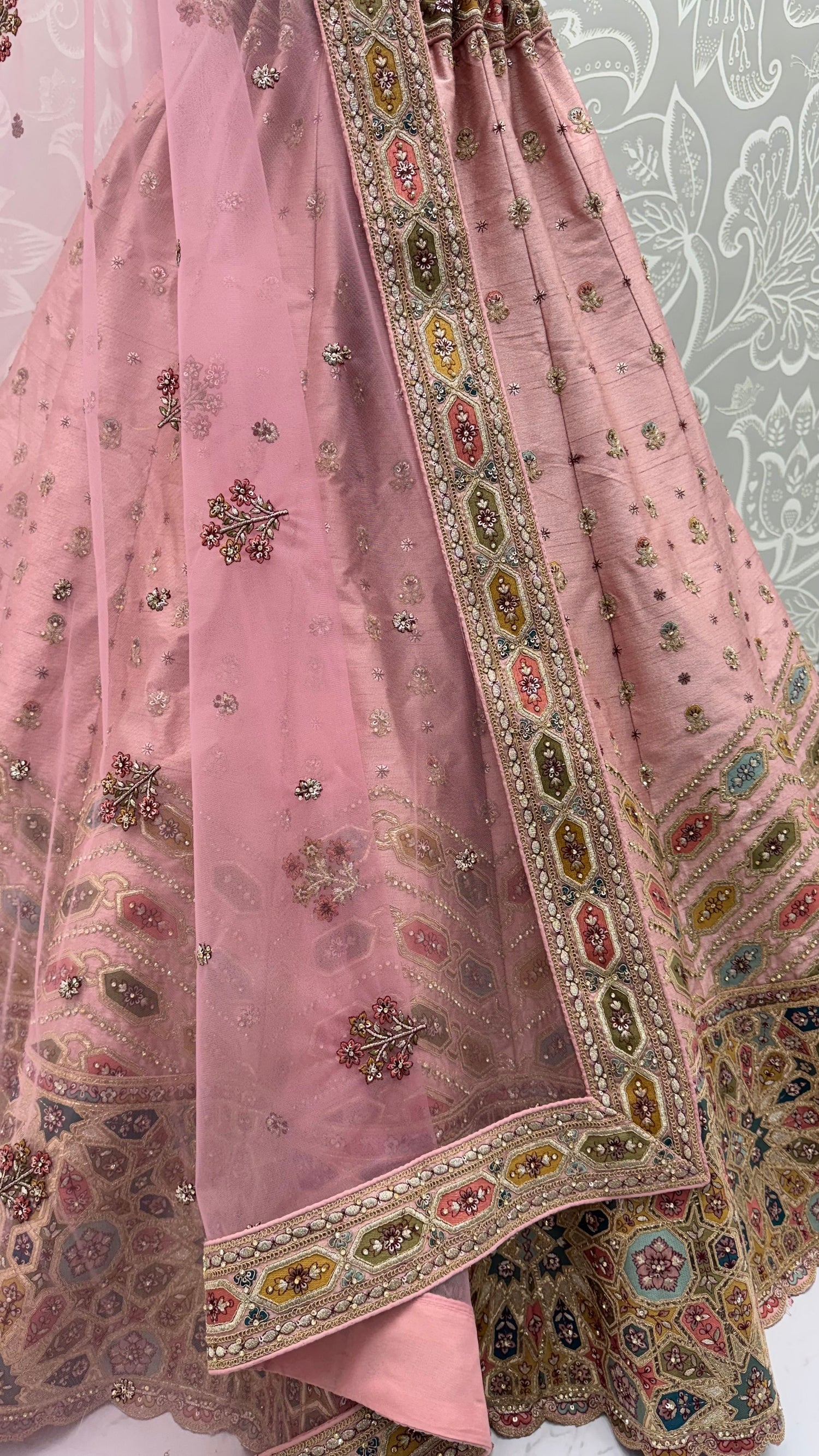 Pink Pure Slubb Silk Premium Dori Embroidery Sequins &amp; Diamond Work Bridal Lehenga Choli