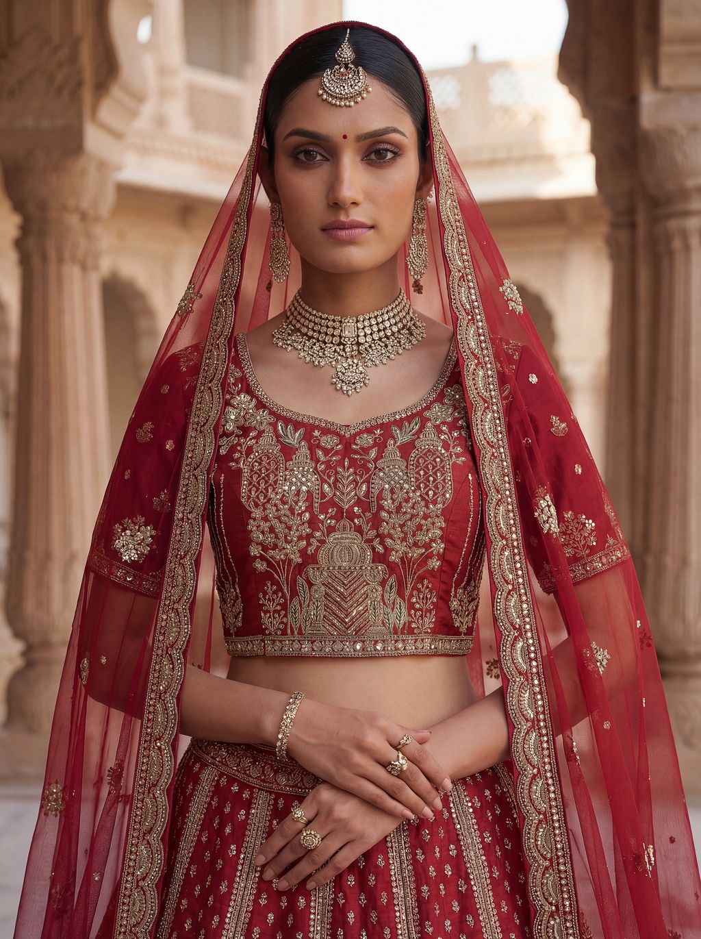 Red Pure Soft Gadwal Silk Heavy Embroidery Work Bridal Lehenga 