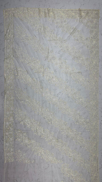 Cream Pure Premium Net Handwork Kasti &amp; Motif Zari Metallic Sequins Work Wedding Saree