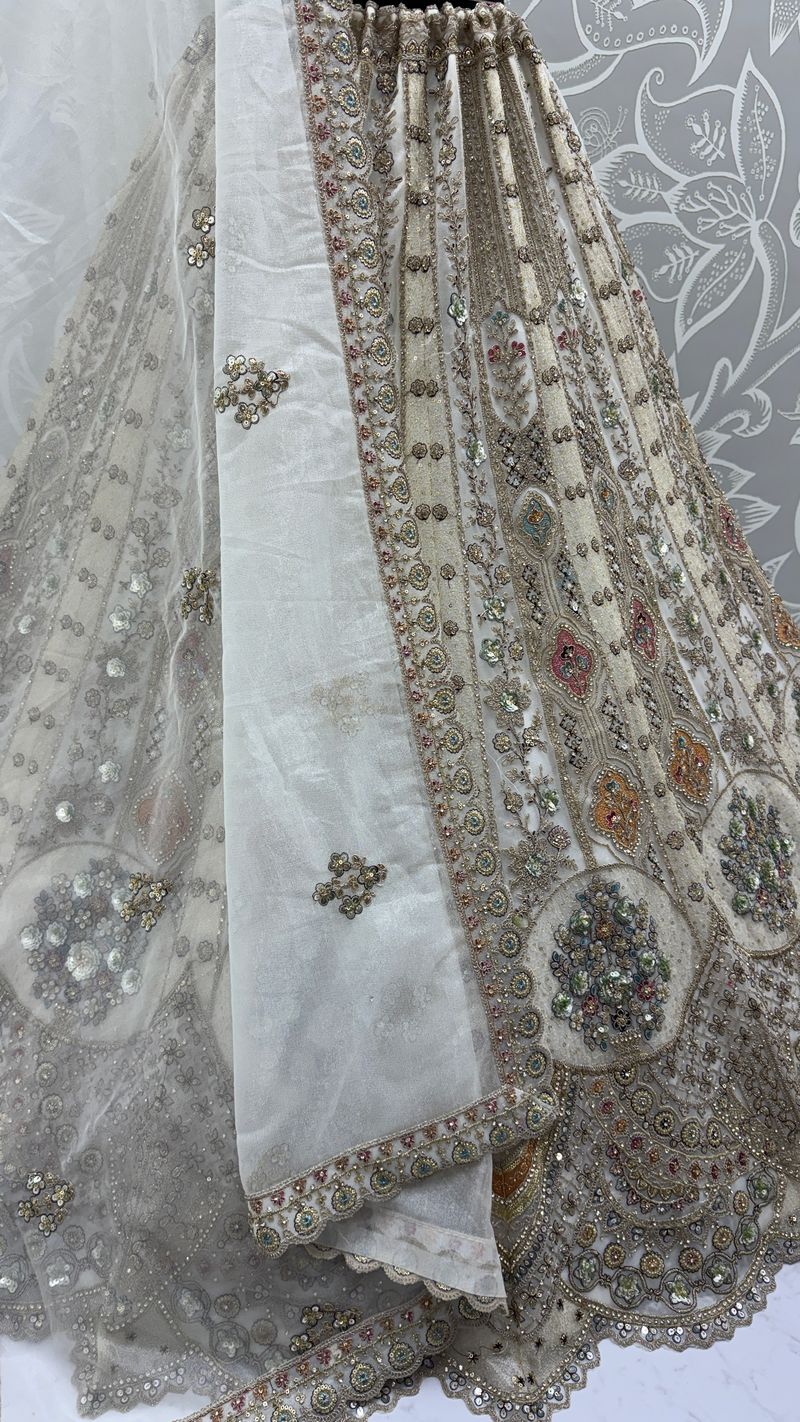 White Pure Soft Orgenza Sequins Work Bridal Lehenga Choli