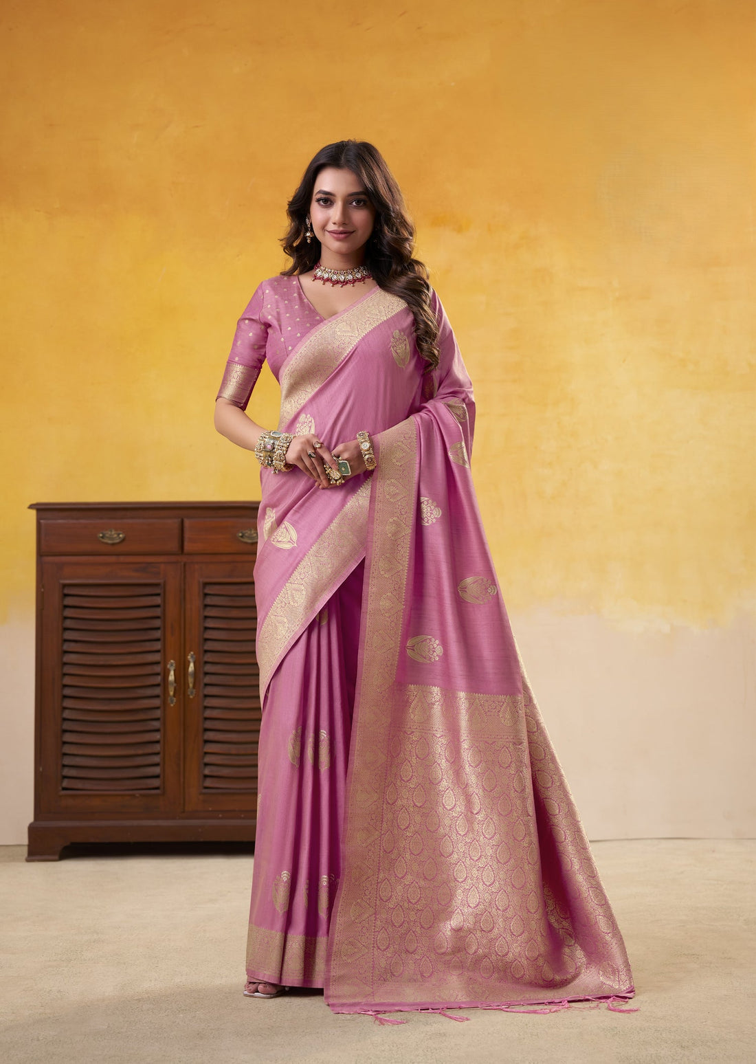 Peach Pure Soft Dhatu Silk Handloom Tussar Silk Saree 