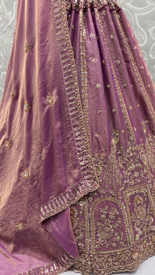 Pink Purple Pure Soft Heavy Fendi Orgenza Sequins Embroidery Work Bridal Lehenga 