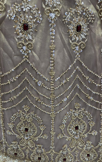 Beige Coppe Pure  Fendi Tussaud Silk Crystal Beads work Multi Thread Dori and Sequins Work Sequins Work Bridal Lehenga Choli
