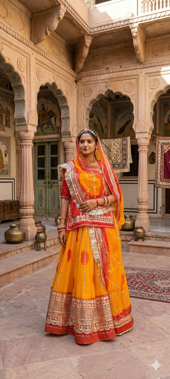 Yellow Pure Georgette Chunri Rajsthani Rajputi Lehenga Choli 