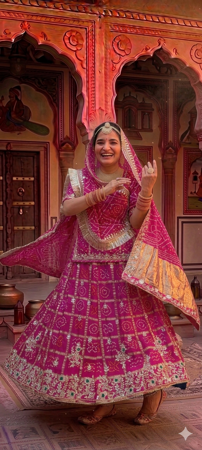 Rani Pink Rajasthani Bandhej Gahdchola Lehenga Choli