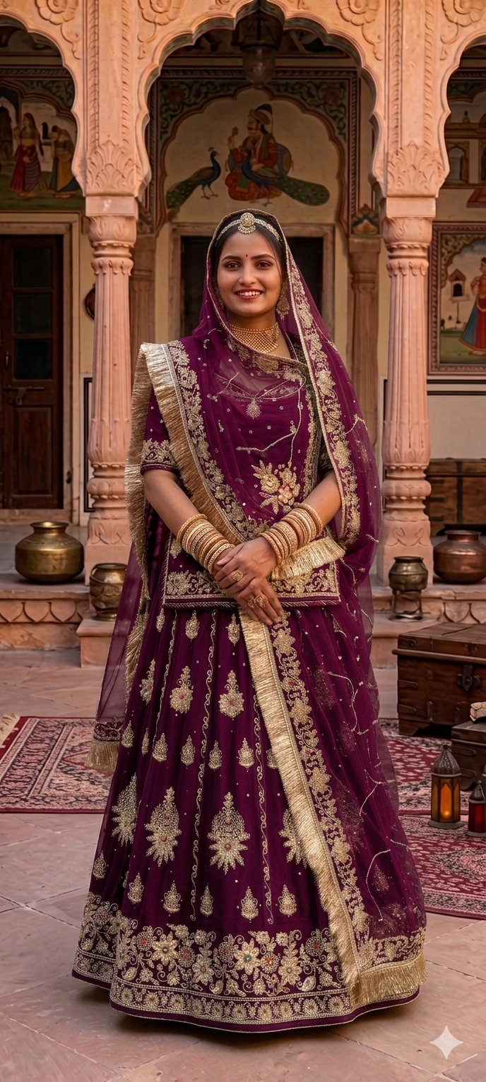 Wine Pure Georgette Chunri Rajsthani Rajputi Lehenga Choli 