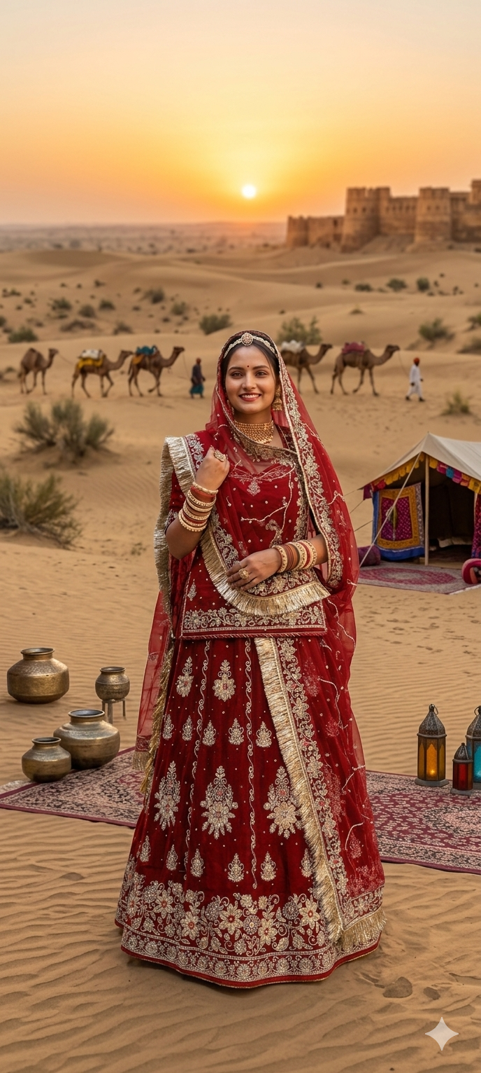 Red Pure Georgette Chunri Rajsthani Rajputi Lehenga Choli 